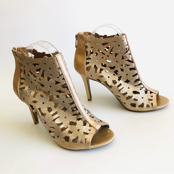 Madeline Stuart Rhinestone Studded Cutout Peep Toe Sandals - Picture 1 of 16